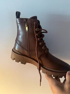 Coach Brown Lace-Up Lug Sole Combat Boot
